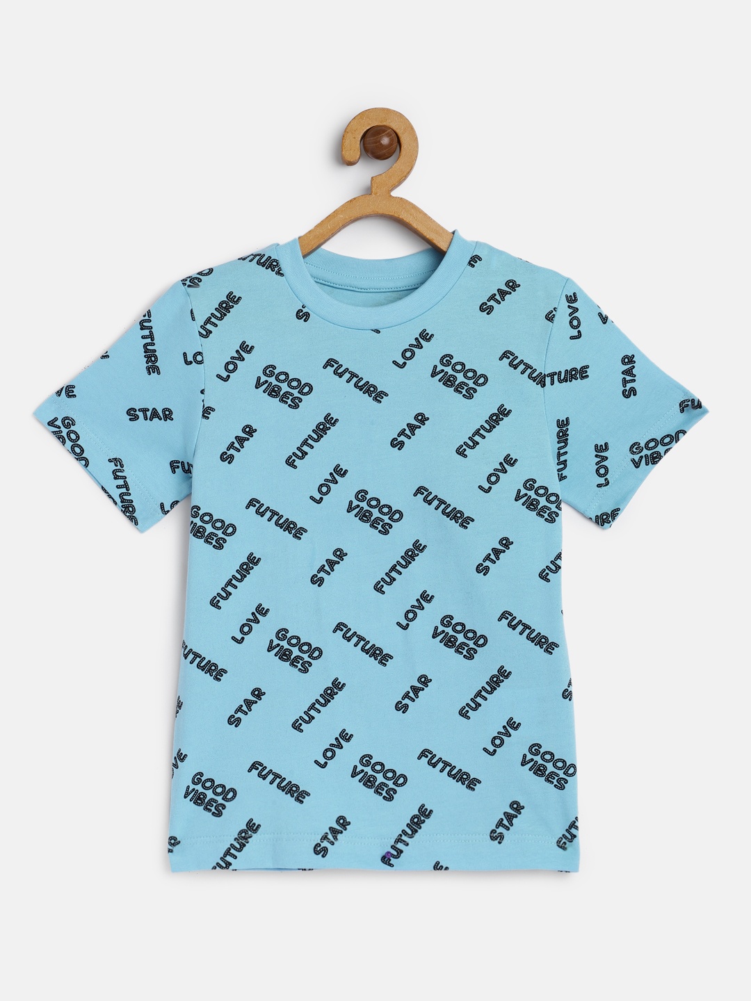

HERENOW Boys Blue Black Typography Printed Cotton Pure Cotton T-shirt