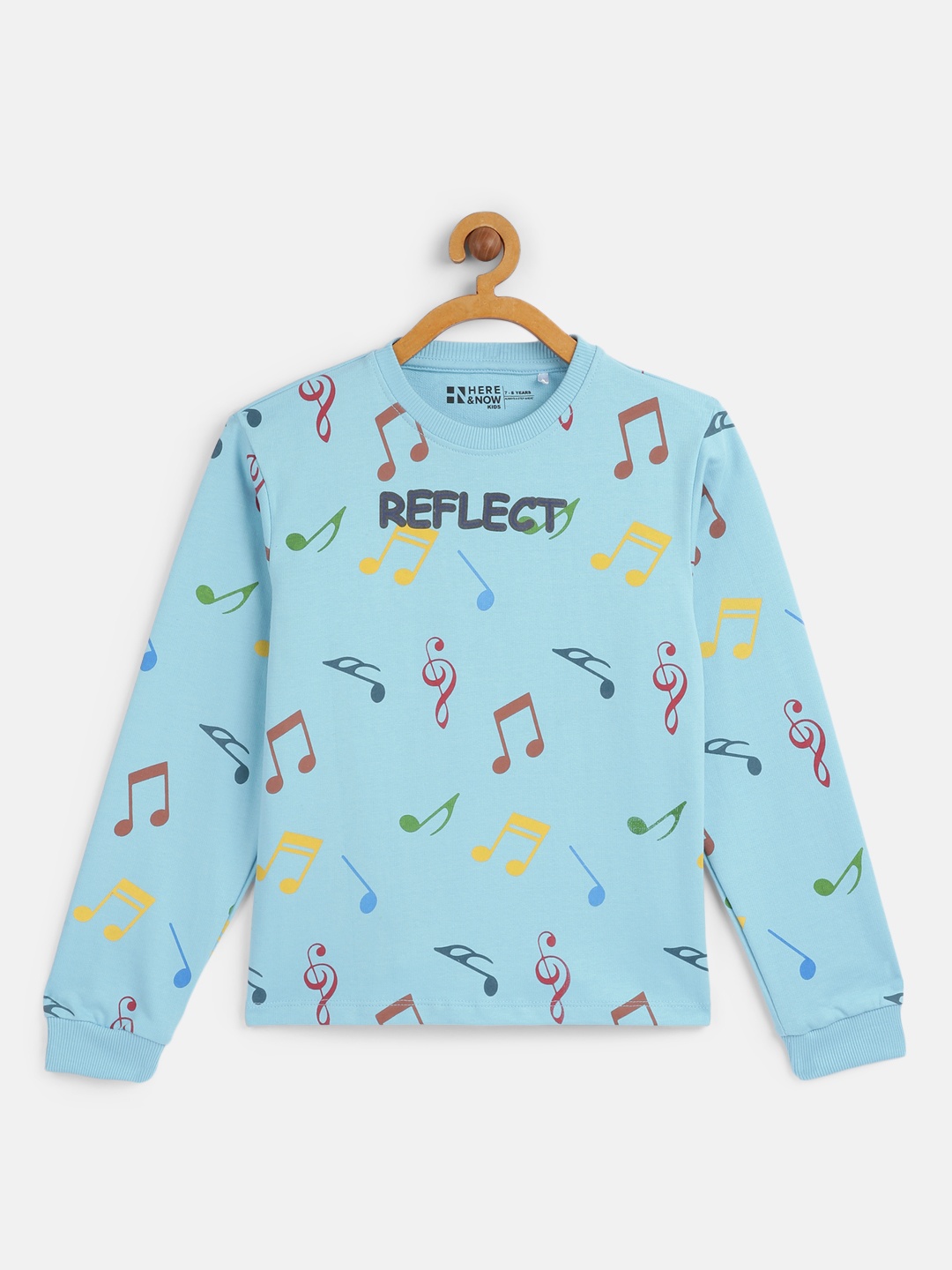 

HERE&NOW Boys Blue Printed Cotton Round Neck Sweatshirt