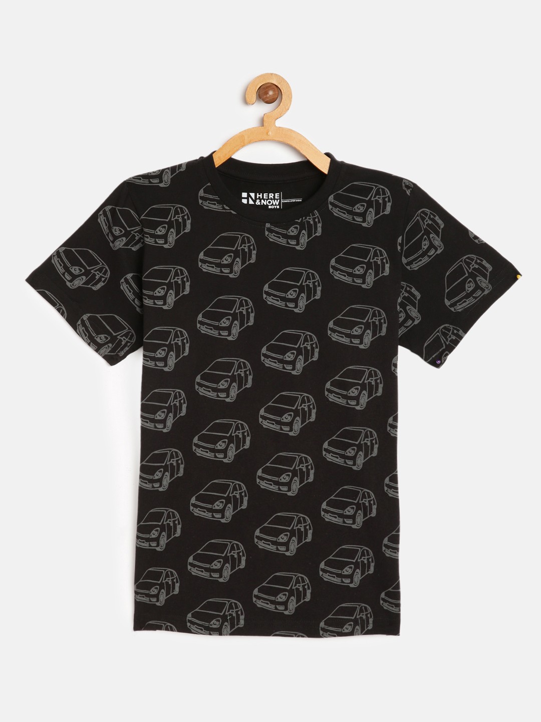 

HERENOW Boys Black Grey Printed Pure Cotton T-shirt