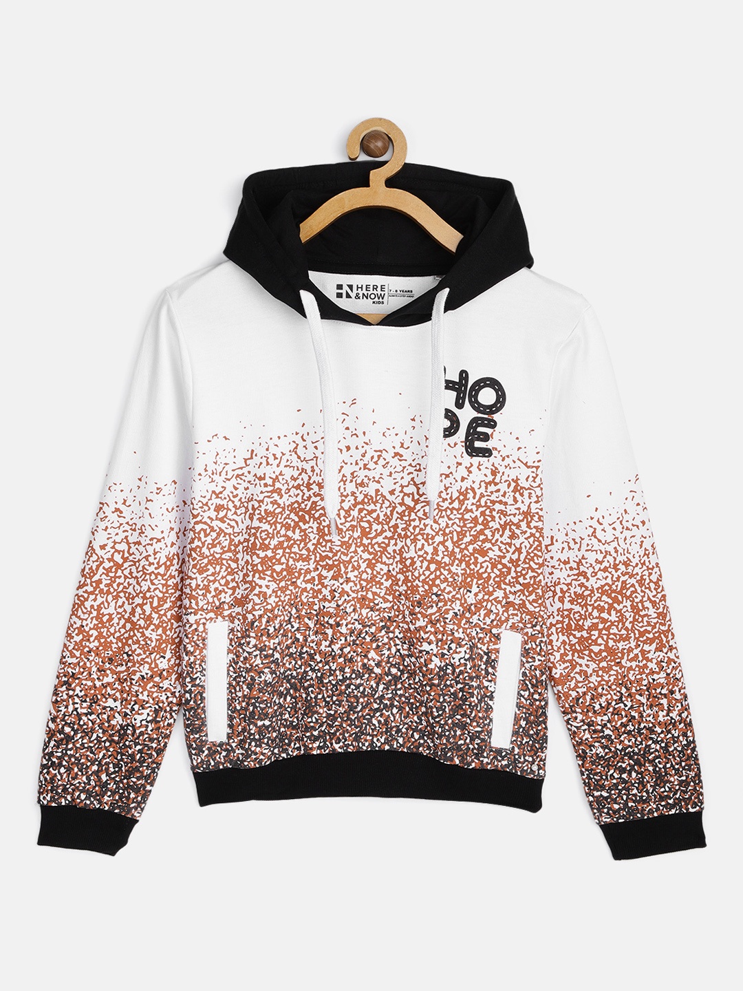 

HERE&NOW Boys White & Red Printed Pure Cotton Hooded Sweatshirt