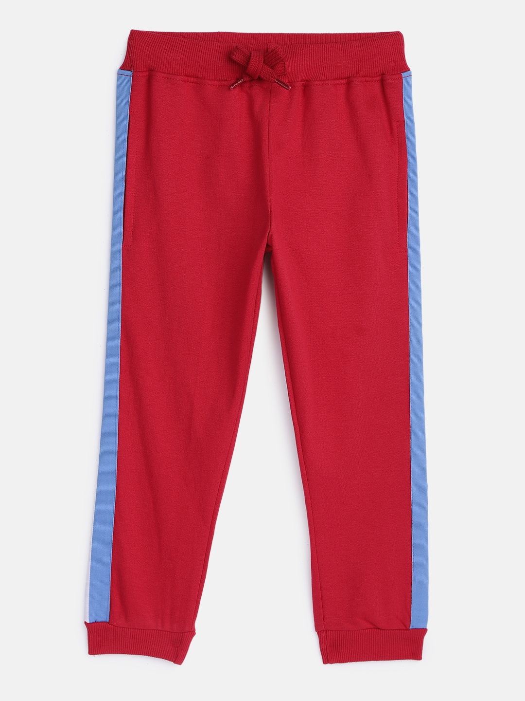 

HERE&NOW Boys Red Solid Pure Cotton Regular Fit Joggers with Side Stripe Detail