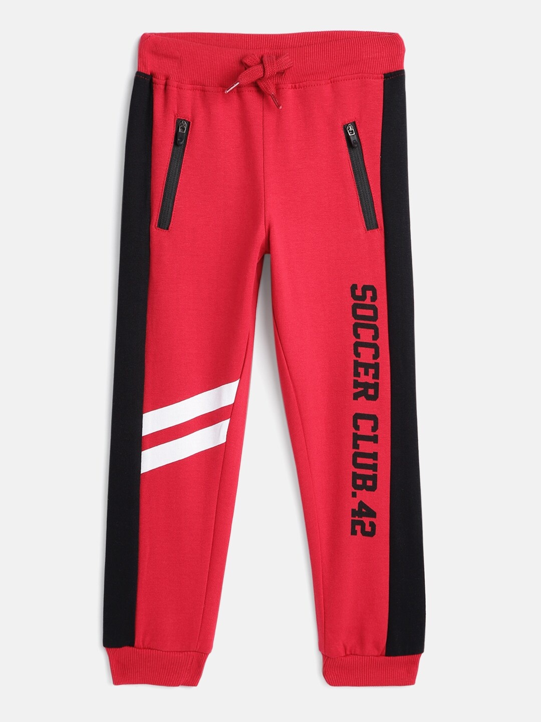 

HERE&NOW Red & Black Boys Pure Cotton Colourblocked Joggers