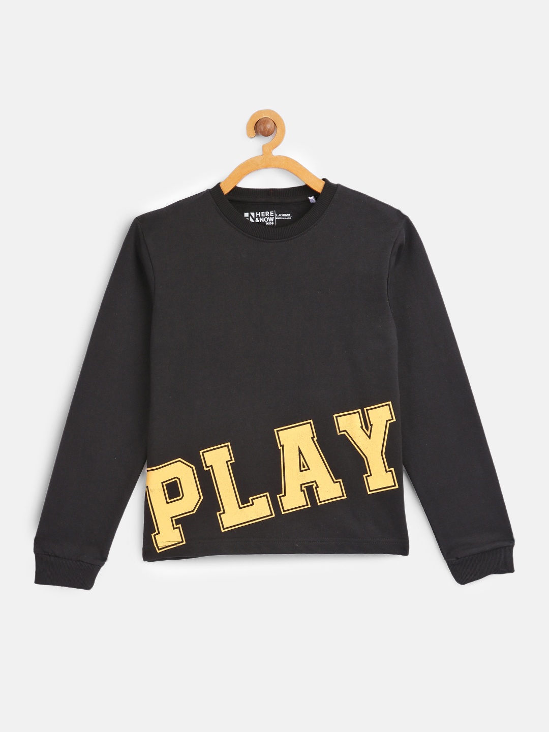 

HERE&NOW Boys Black & Yellow Typography Print Cotton Round Neck Sweatshirt