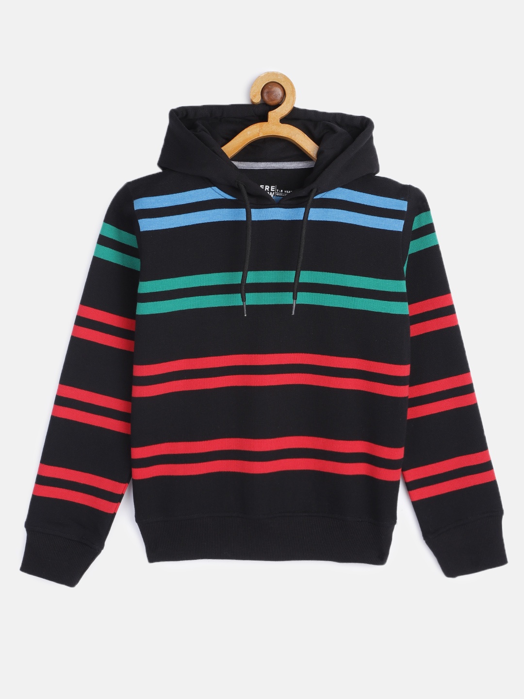 

HERE&NOW Boys Black Striped Hooded Sweatshirt