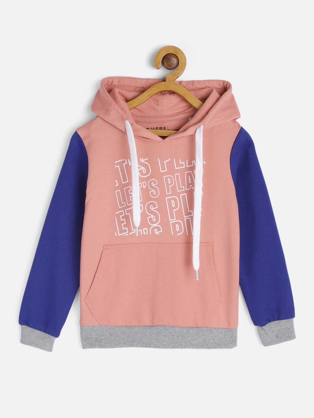 

HERE&NOW Boys Peach & Blue Printed Hooded Sweatshirt