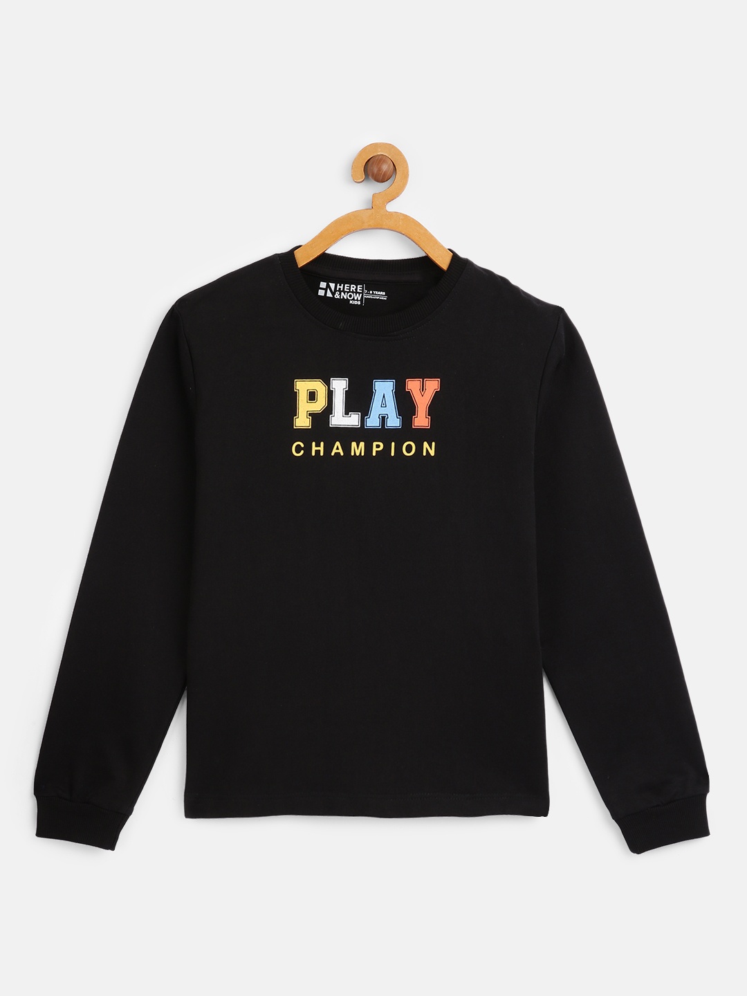 

HERE&NOW Boys Black Typography Print Cotton Round Neck Sweatshirt