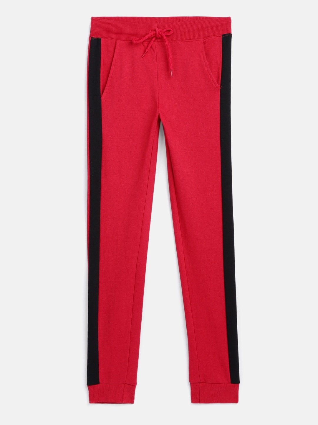 

HERE&NOW Boys Red Pure Cotton Joggers with Side Taping