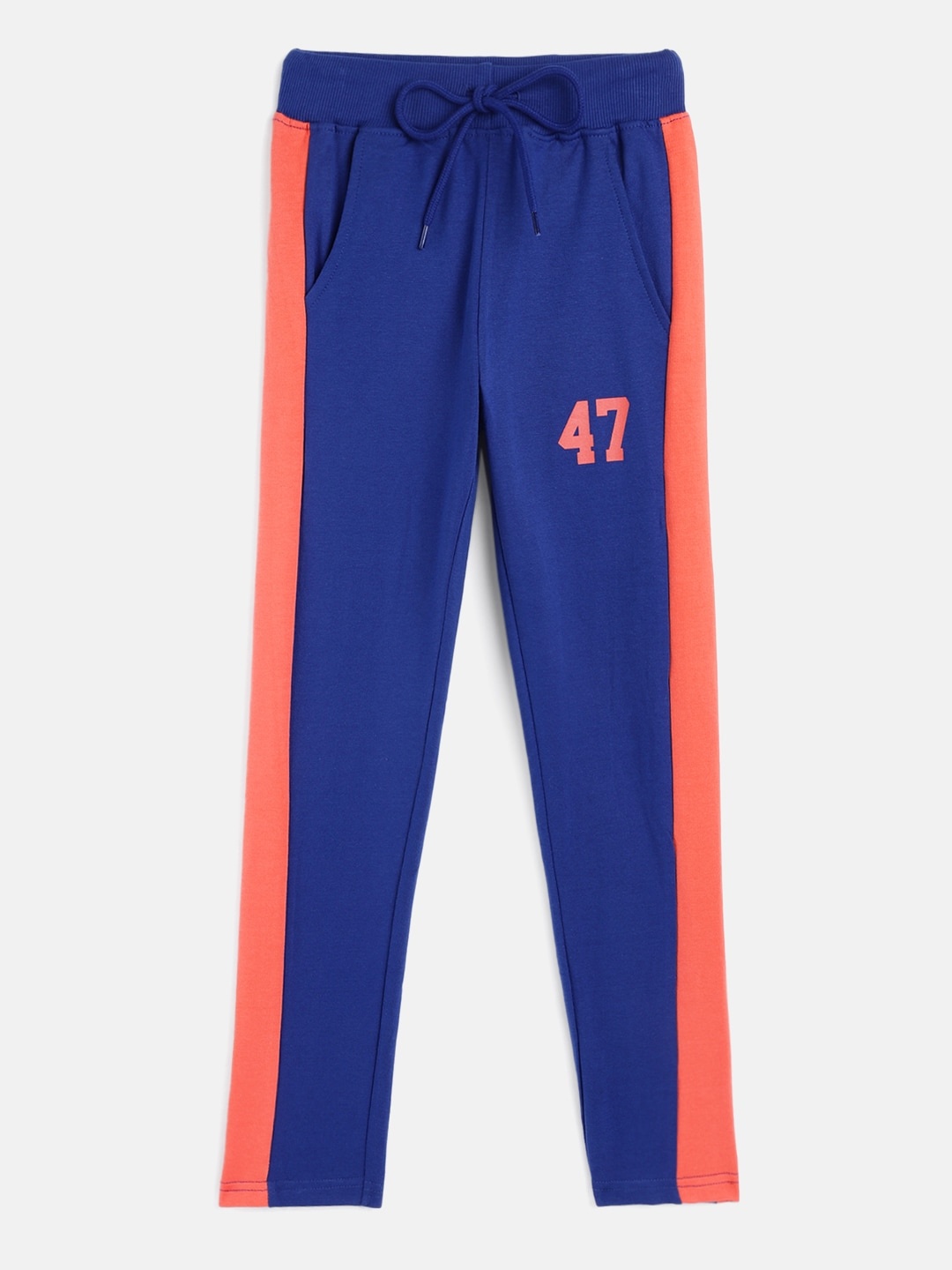 

HERE&NOW Boys Blue & Orange Striped Pure Cotton Track Pants
