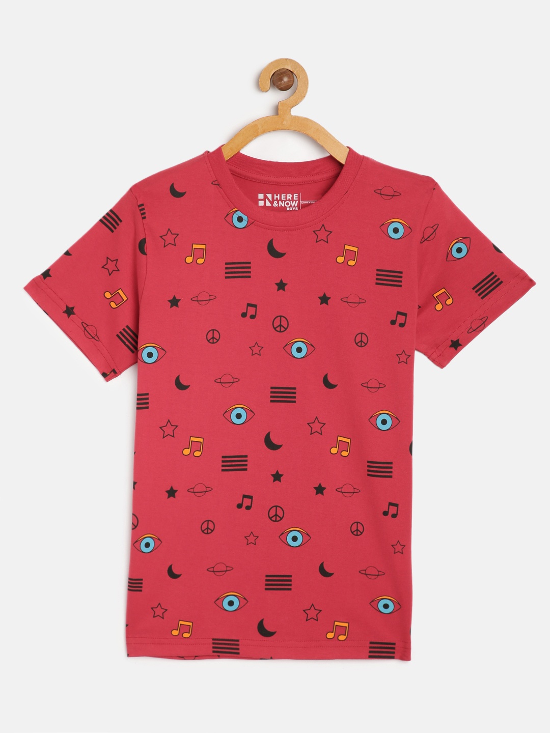 

HERENOW Boys Maroon Printed Pure Cotton T-shirt