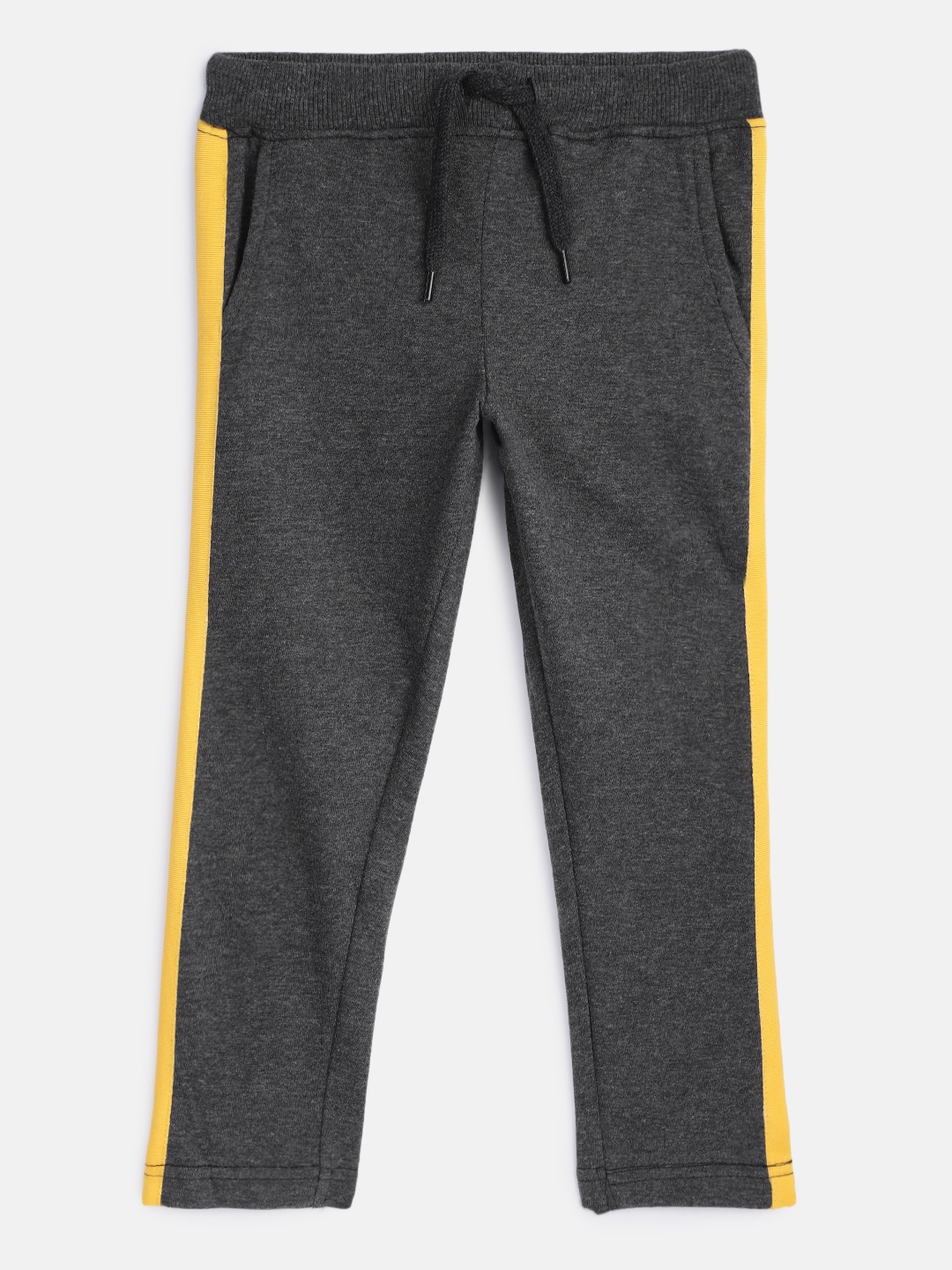 

HERE&NOW Boys Charcoal Grey Solid Pure Cotton Regular Fit Joggers with Side Stripe Detail