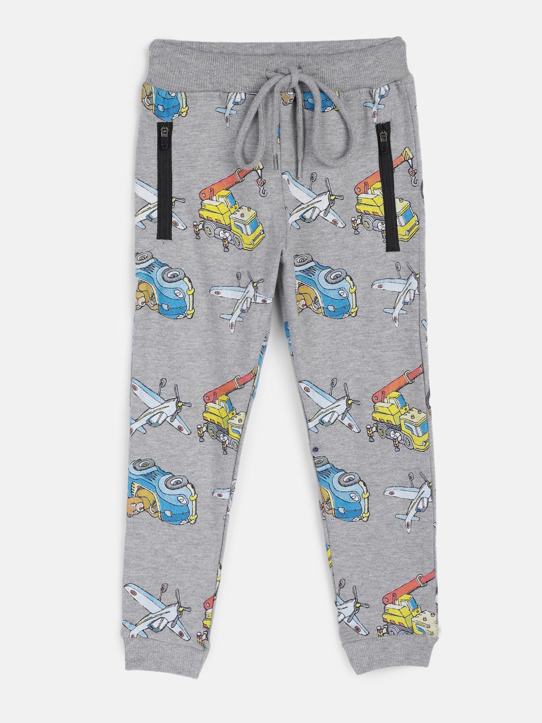 

HERE&NOW Boys Grey Graphic Printed Regular Fit Joggers, Grey melange