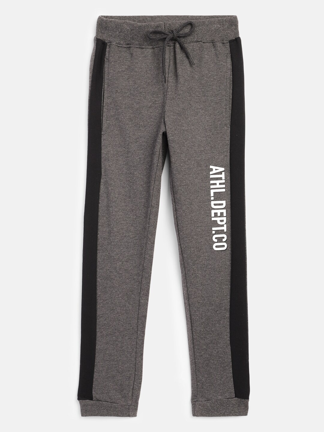

HERE&NOW Boys Charcoal Grey & Black Slim Fit Cotton Colourblocked Joggers