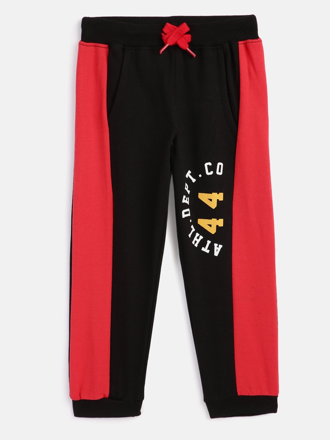 

HERE&NOW Boys Black & Red Printed Colourblocked Pure Cotton Regular Fit Joggers