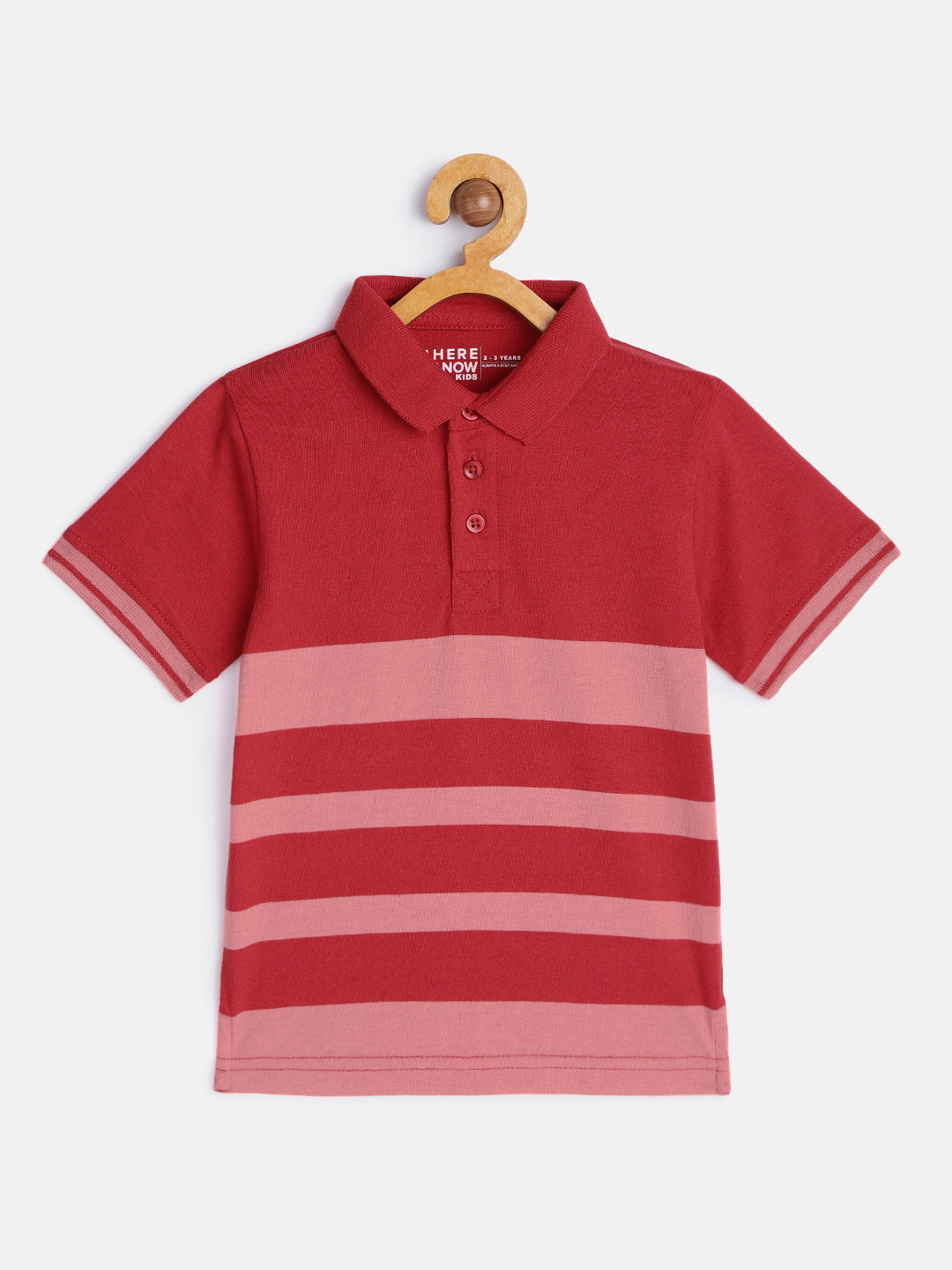 

HERE&NOW Boys Red & Pink Striped Polo Collar T-shirt