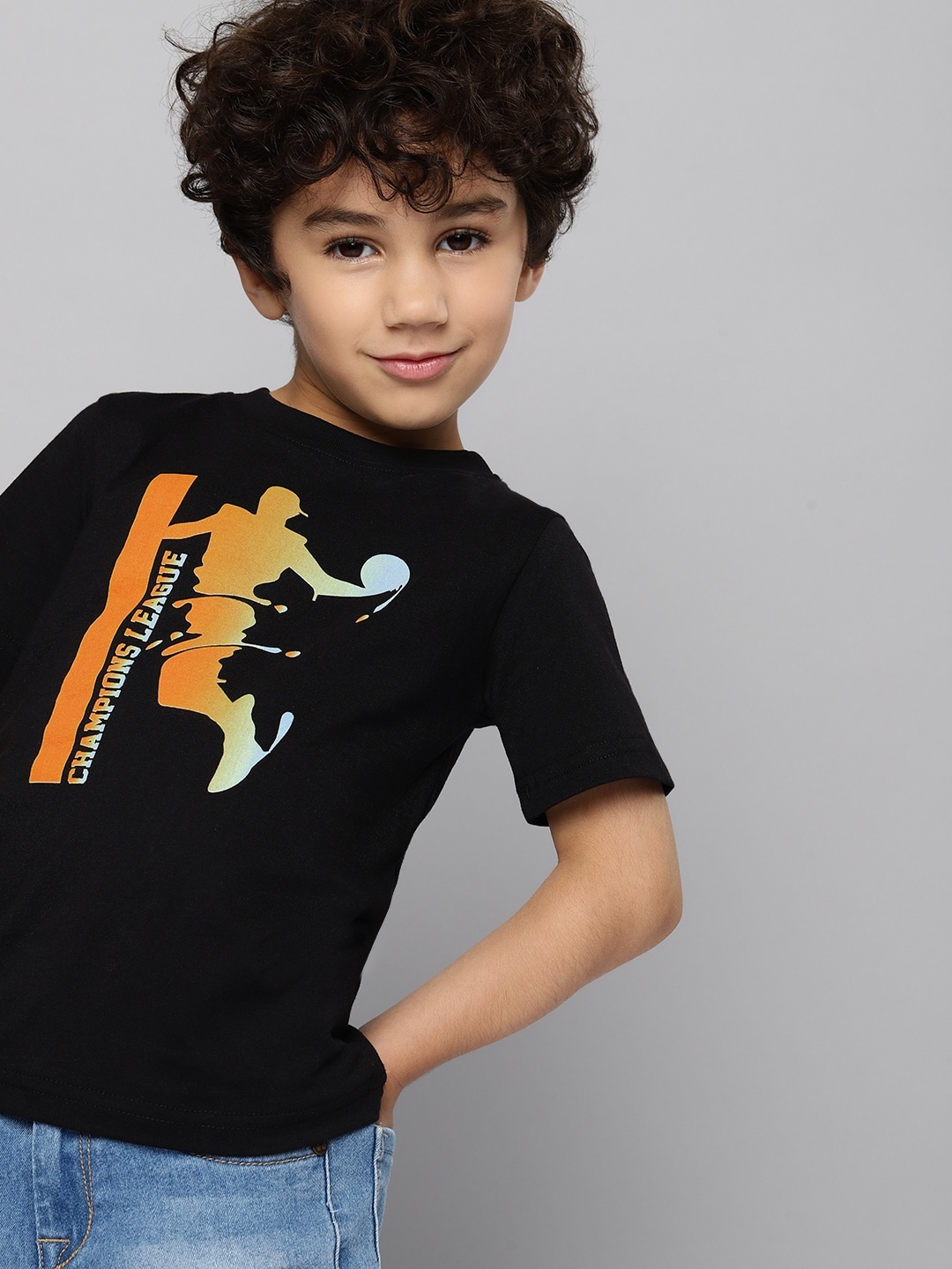 

HERENOW Boys Black Printed Cotton Pure Cotton T-shirt