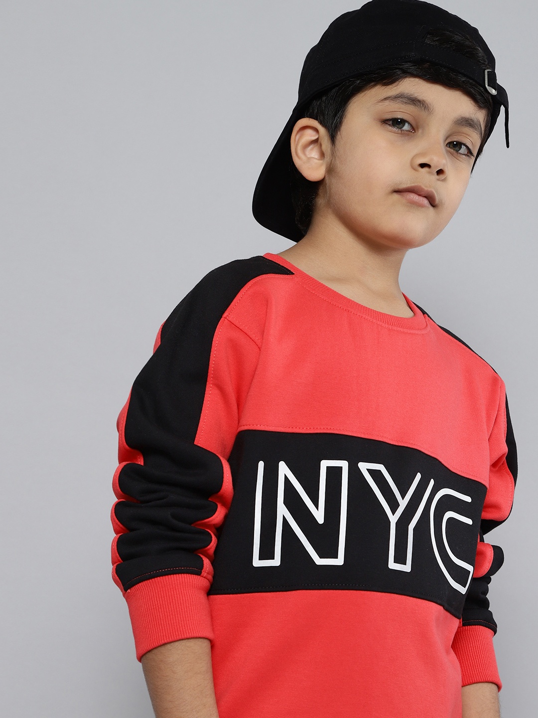 

HERE&NOW Boys Coral Red & Black Colourblocked Sweatshirt