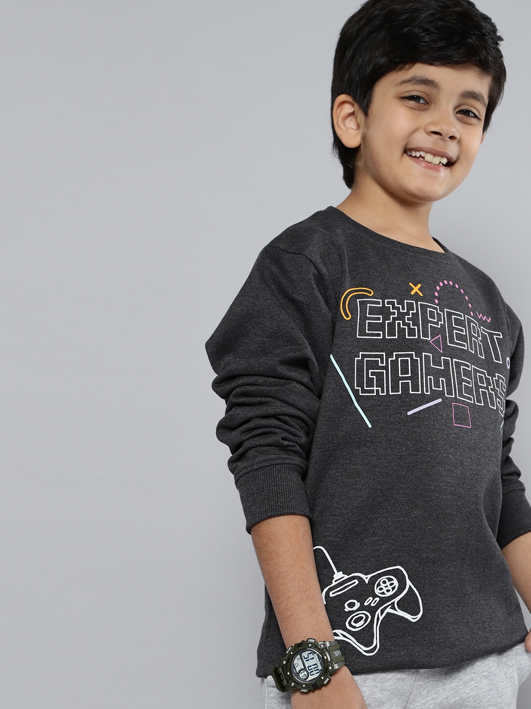 

HERE&NOW Boys Charcoal Grey Printed Sweatshirt