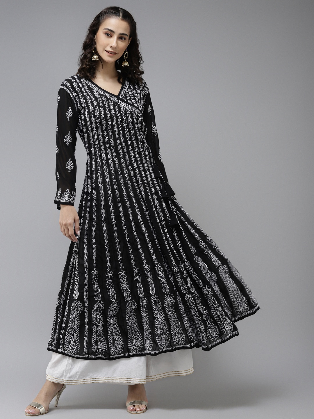 

ADA Women Black Ethnic Motifs Embroidered Chikankari Anarkali Kurta