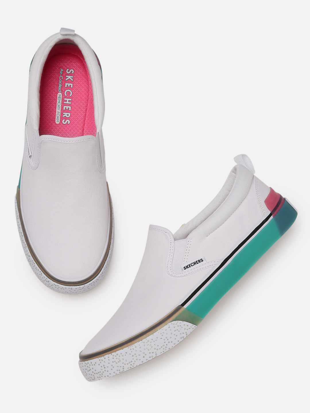 

Skechers Women White Sparked Cool As Ice Slip-on Sneakers