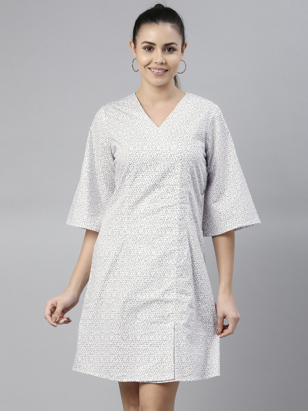 

abof Women White Printed Pure Cotton A-Line Dress