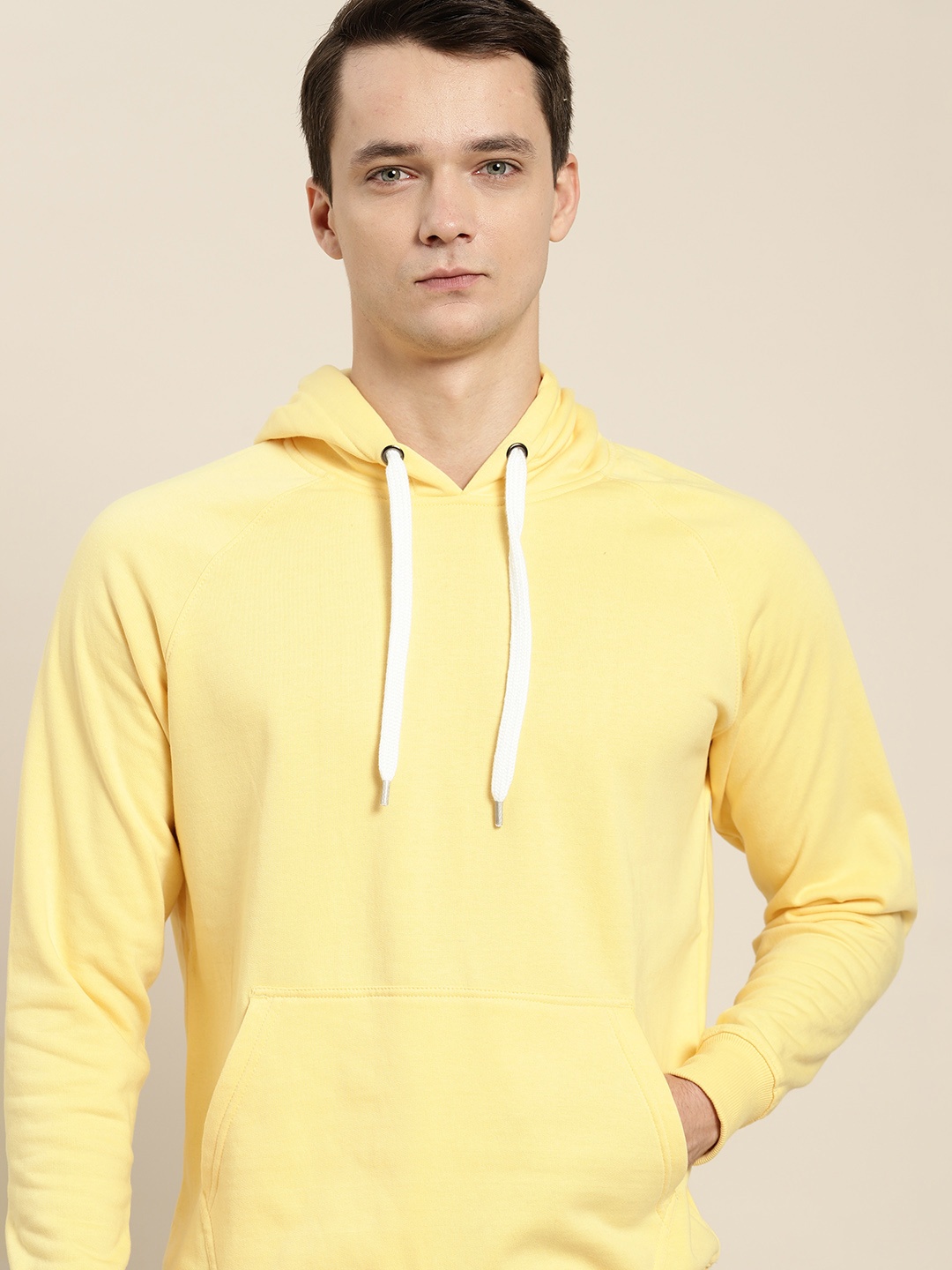 

ether Men Yellow Solid Hooded Sweatshirt
