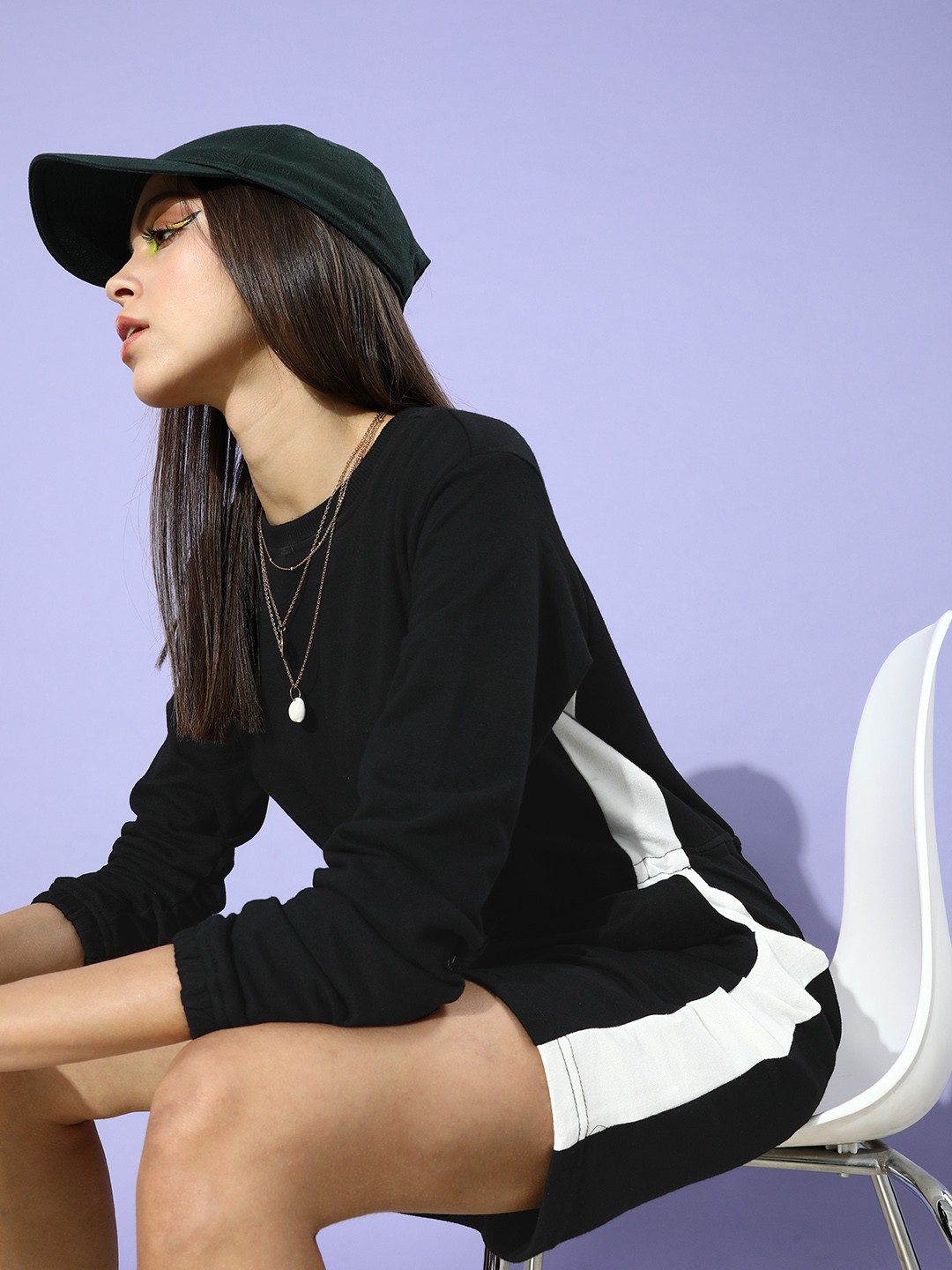 

ether Women Stylish Black Colourblocked Cinched Waist Dress