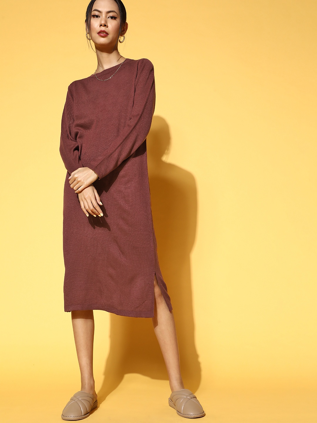 

ether Women Chic Rust Solid Slounge Dress