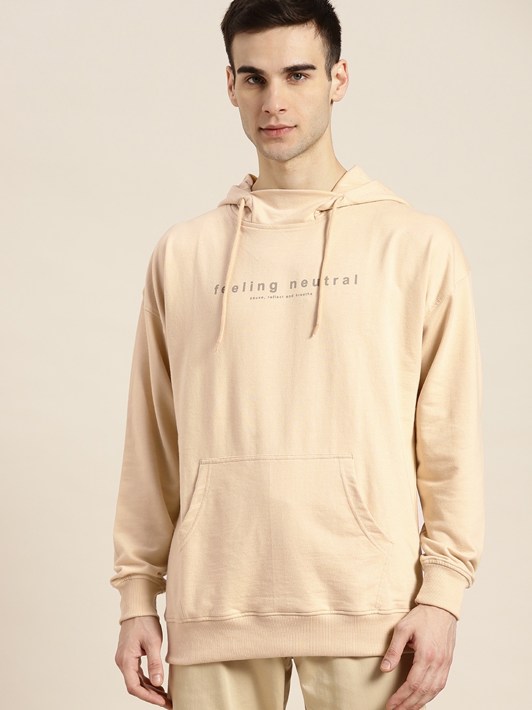 

ether Men Beige Printed Detail Hooded Sweatshirt