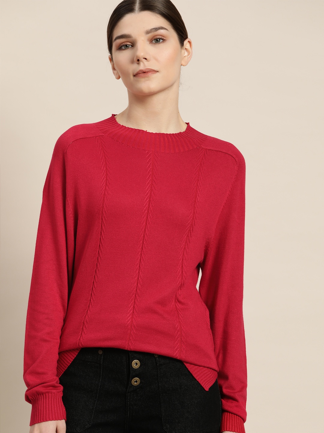 

ether Women Red Self-Striped Pullover