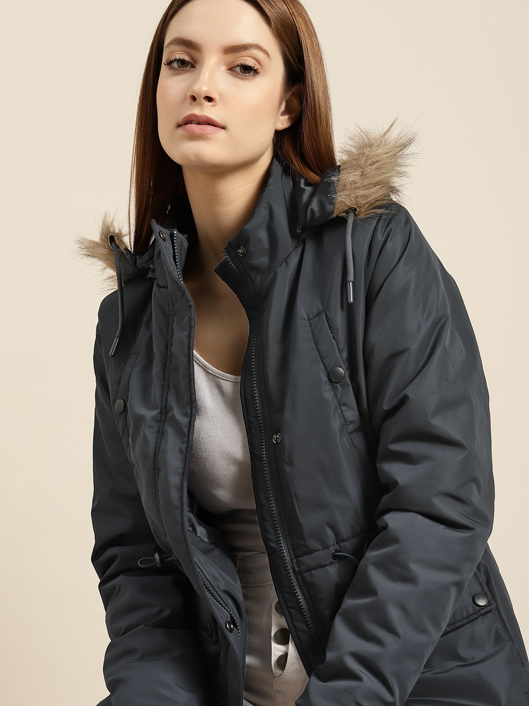 

ether Women Navy Blue Parka Jacket