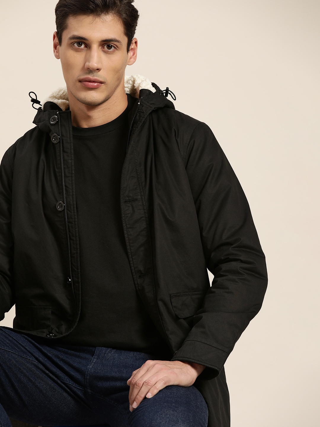 

ether Men Black Pure Cotton Tailored Jacket