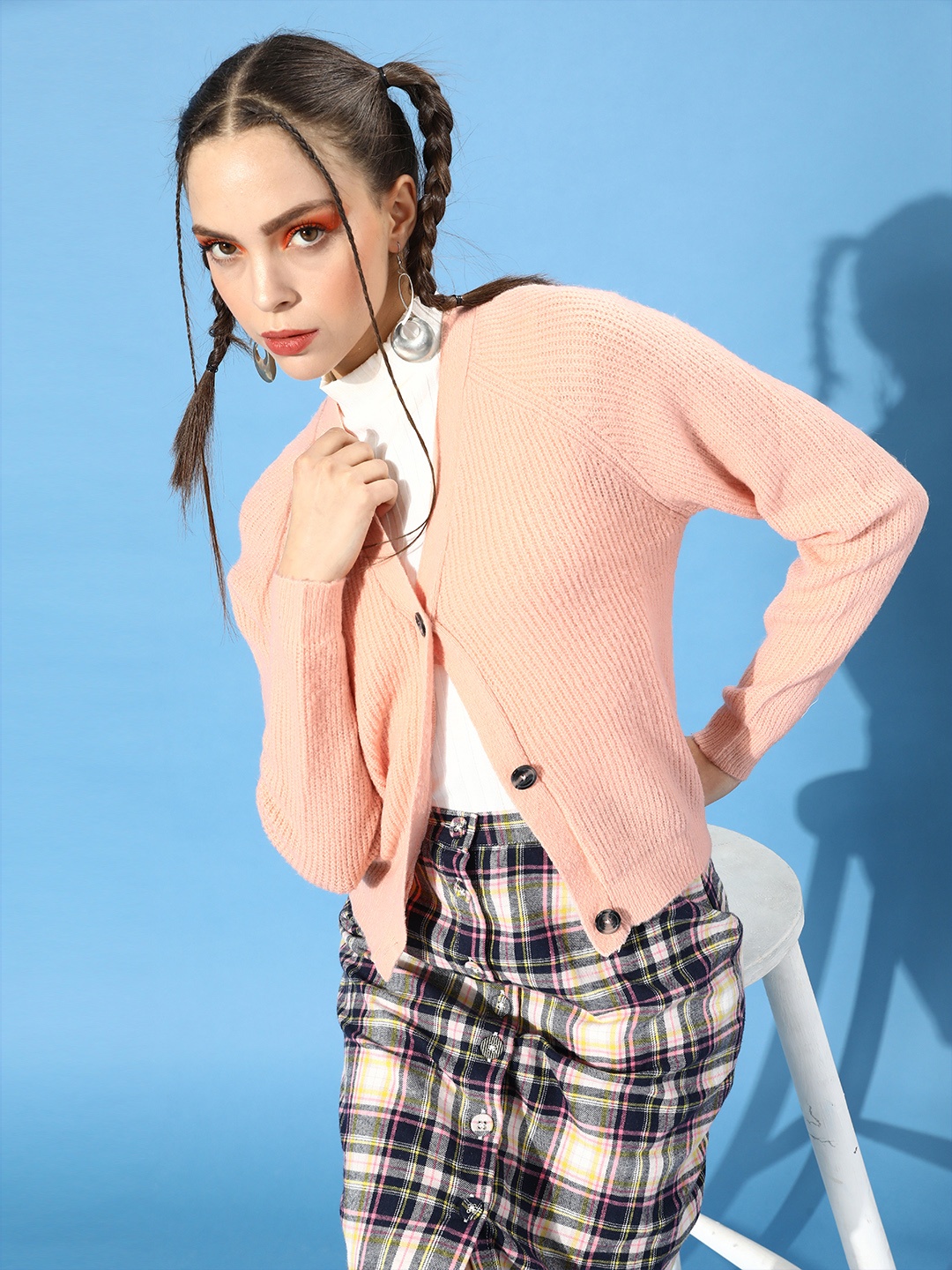 

ether Women Attractive Peach Solid V-Neck Vest Sweater