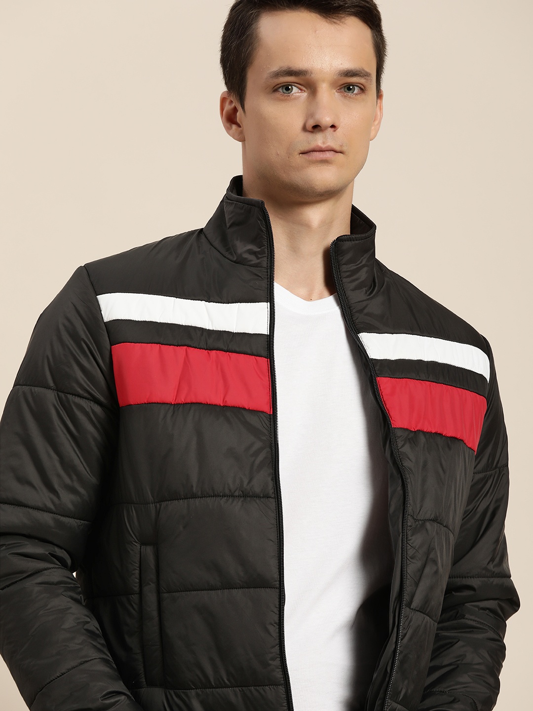 

ether Men Black Striped Detail Padded Jacket