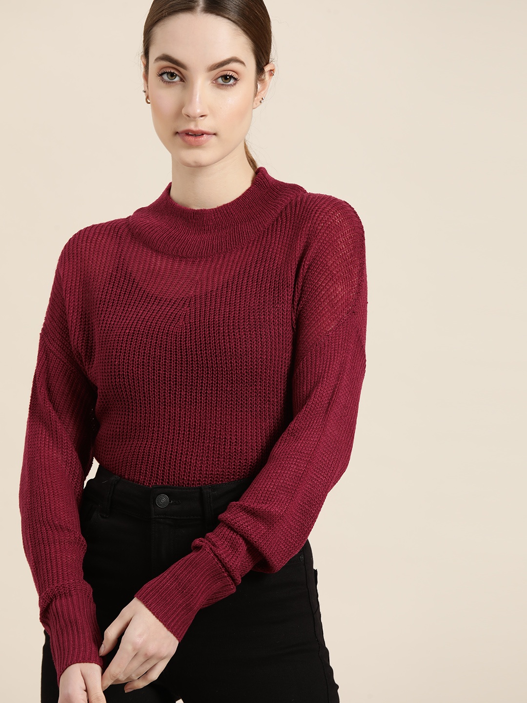 

ether Women Maroon Solid Pullover