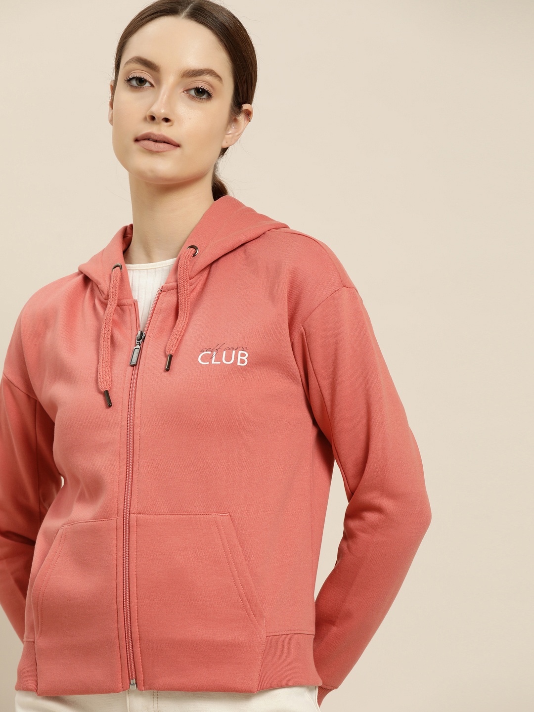 

ether Women Pink Solid Hooded Sweatshirt