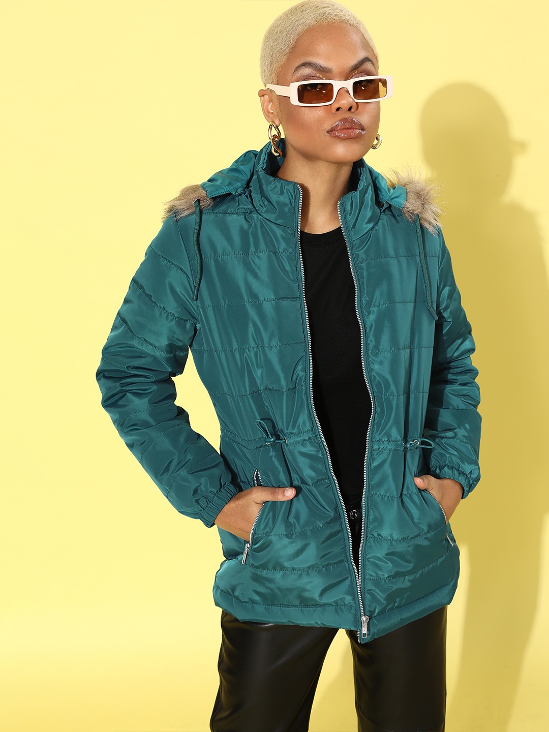 

ether Women Blue Solid Parka Jacket