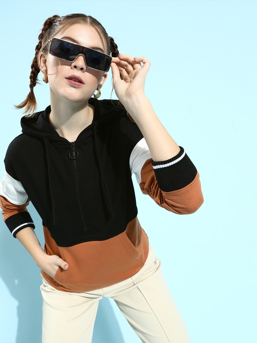 

ether Women Black Colourblocked Sweatshirt