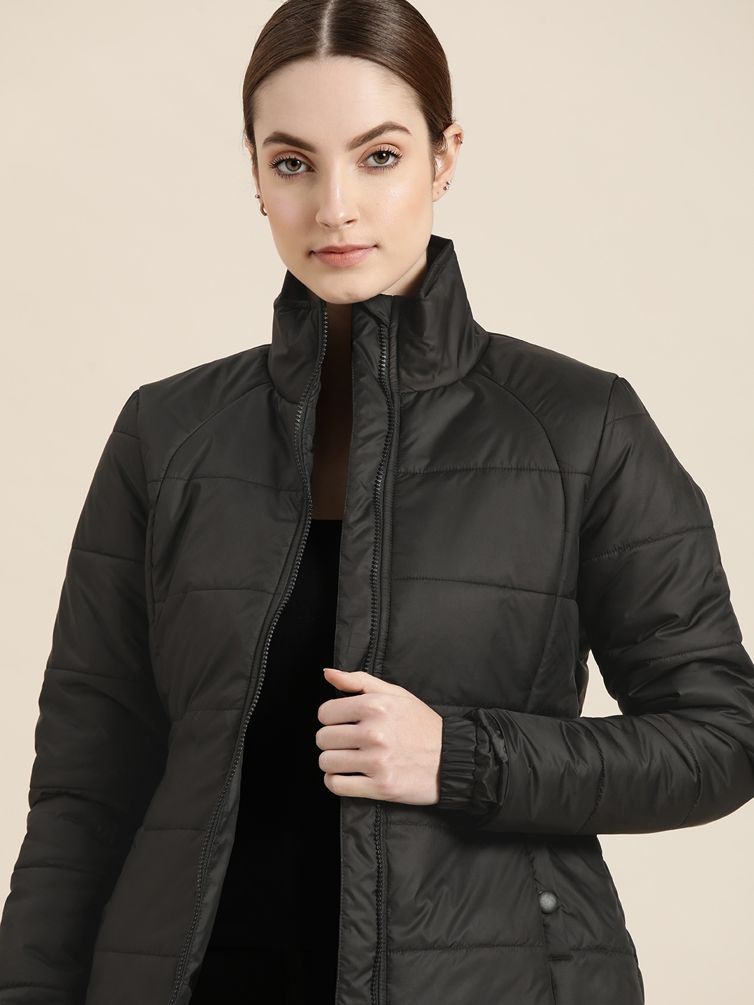 

ether Women Black Solid Padded Jacket