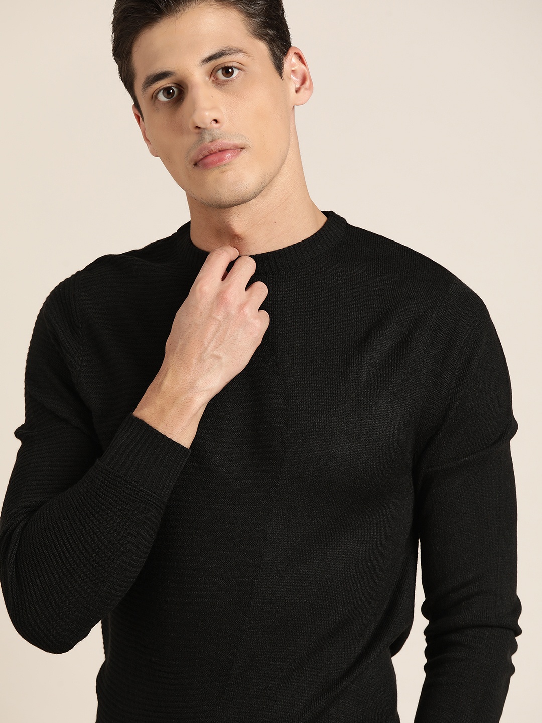 

ether Men Black Self-Design Pullover Sweater