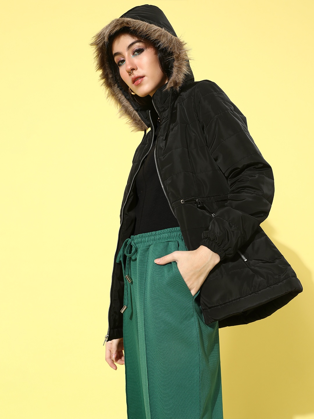 

ether Women Black Solid Parka Jacket