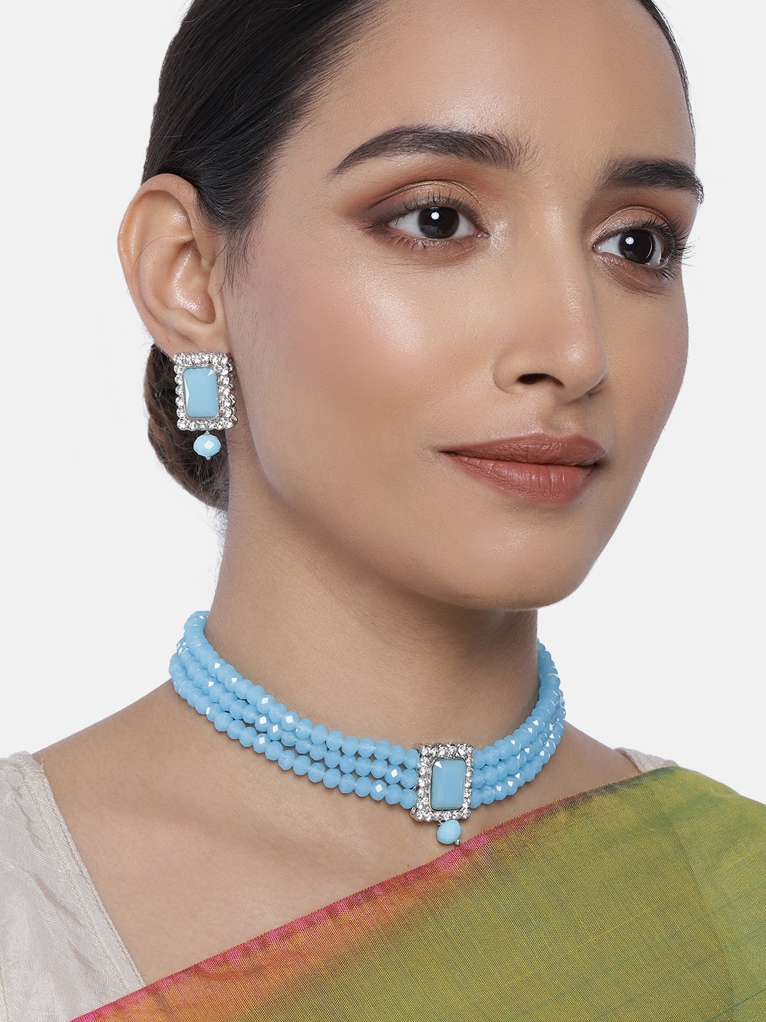 

I Jewels Blue Rhodium Plated Handcrafted Jewellery Set