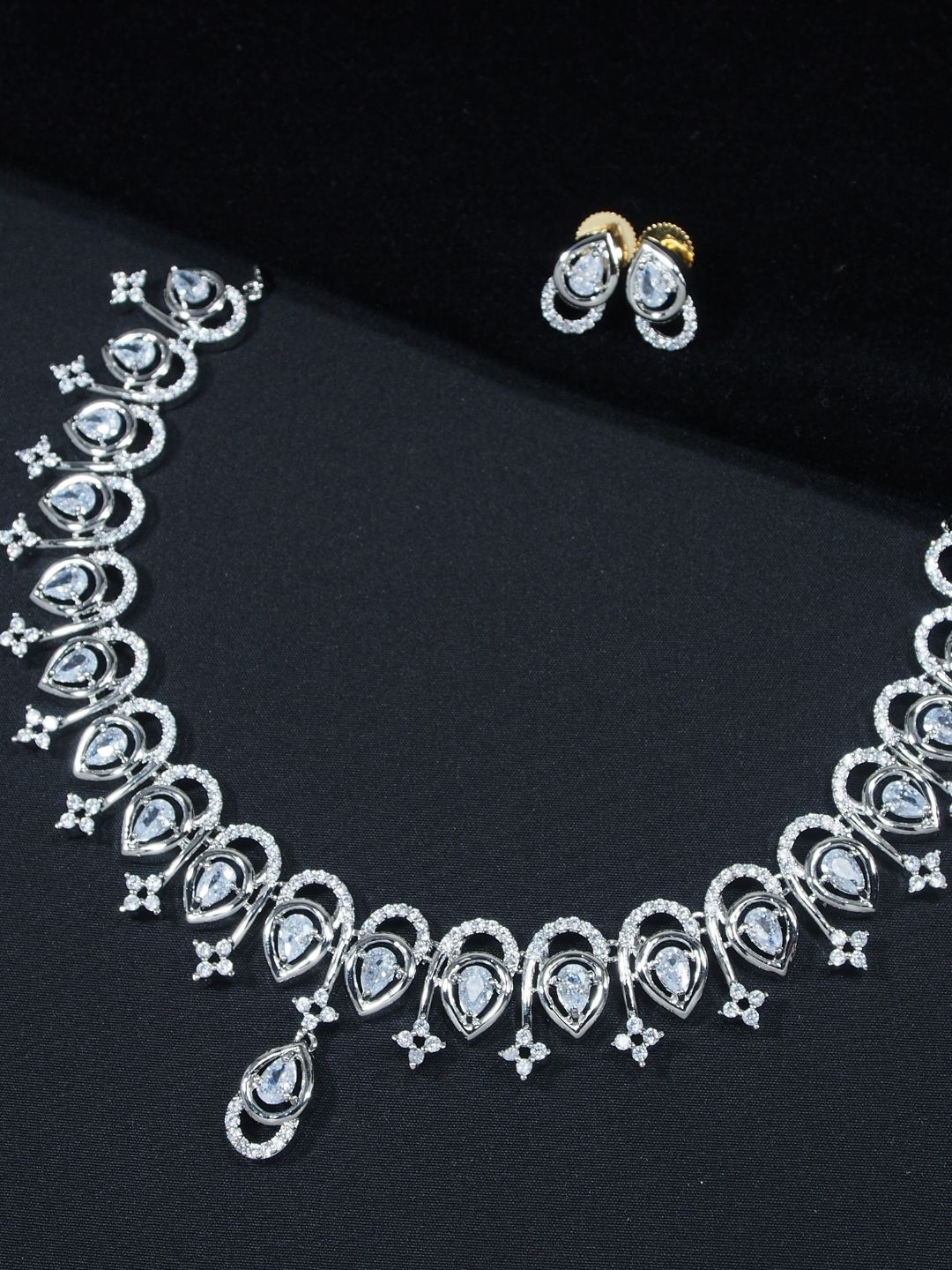 

I Jewels Rhodium-Plated Silver AD Studded Jewellery Set