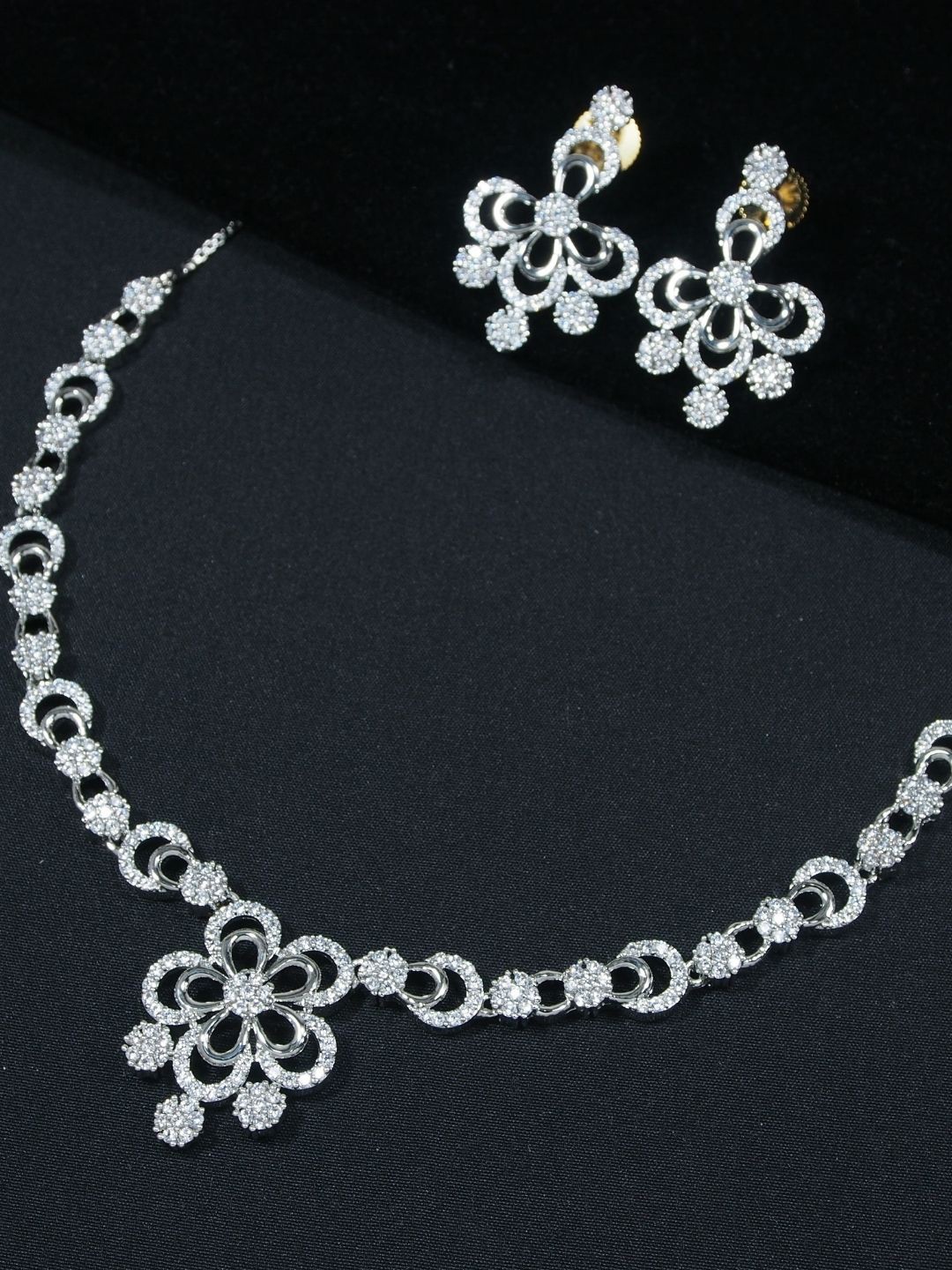 

I Jewels Rhodium-Plated Silver AD Studded Jewellery Set