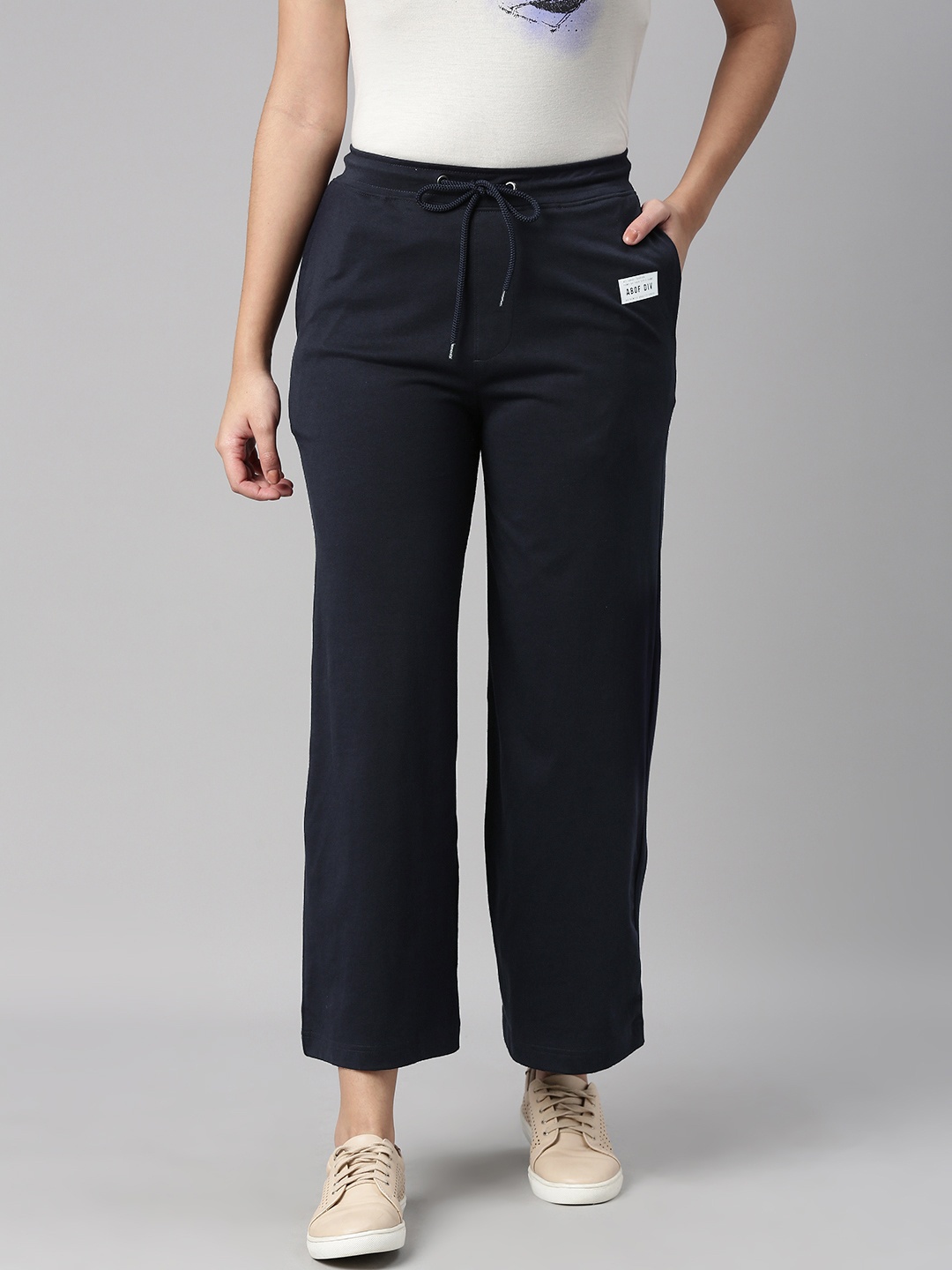 

abof Women Navy Blue Solid Track Pants