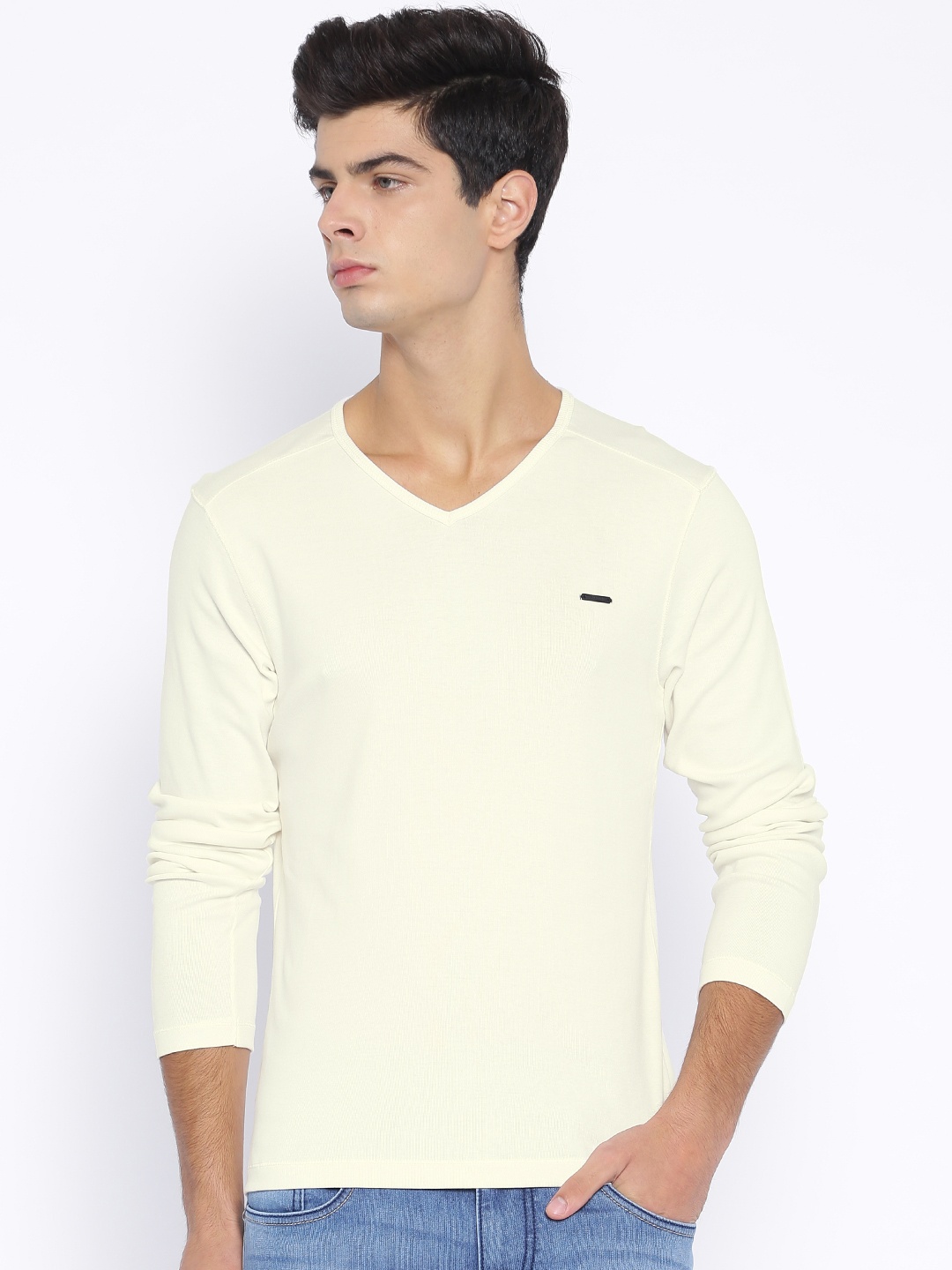 

Flying Machine Men Off-White Pure Cotton T-shirt