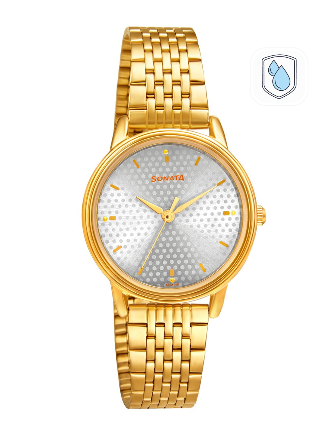 

Sonata Women Silver-Toned Brass Embellished Dial & Gold Toned Stainless Steel Bracelet Style Straps Analogue Watch