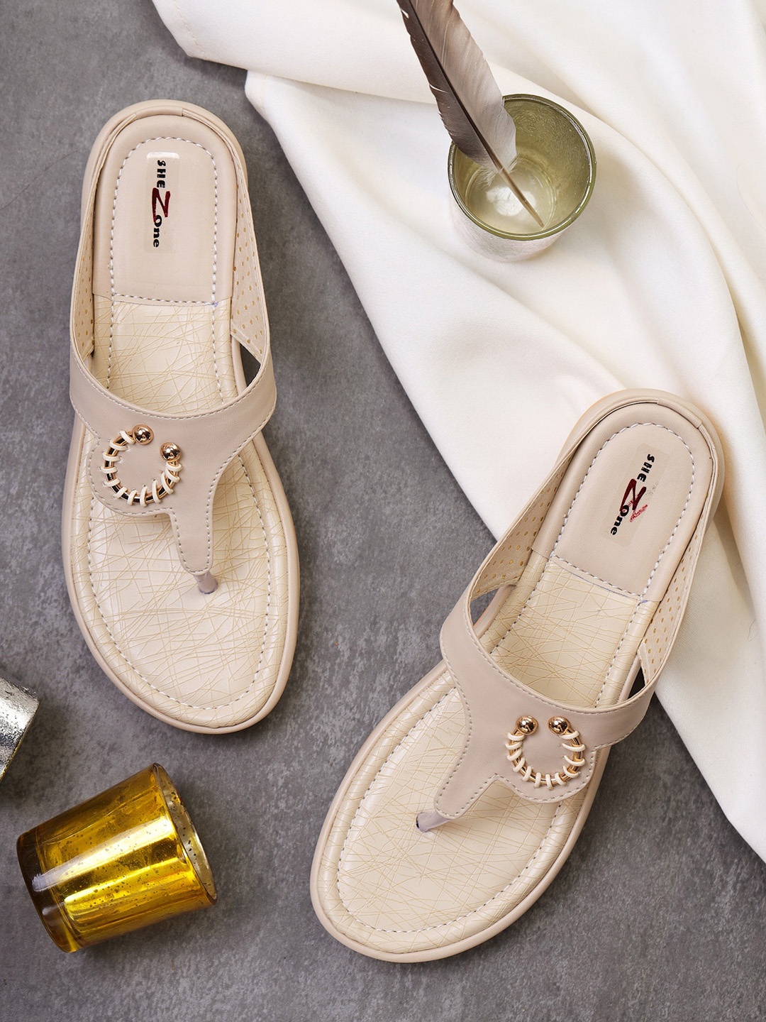 

Shezone Women Cream Open Toe Flats