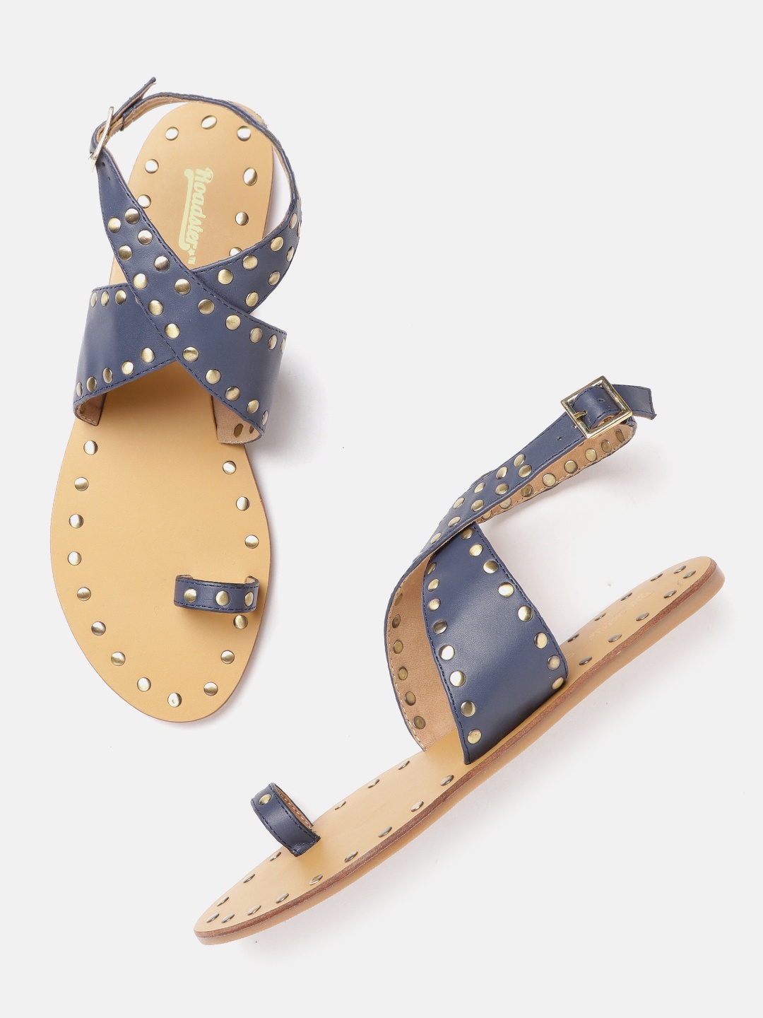 

Roadster Women Navy Blue One Toe Flats with Metallic Studs