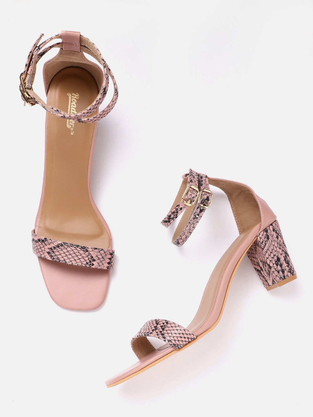 

Roadster Pink & Black Snakeskin Print Block Heels
