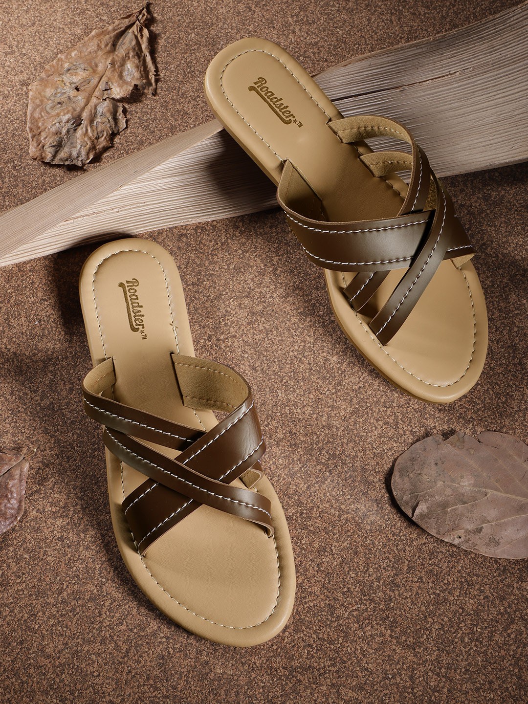 

Roadster Brown & Beige Colourblocked Open Toe Flats